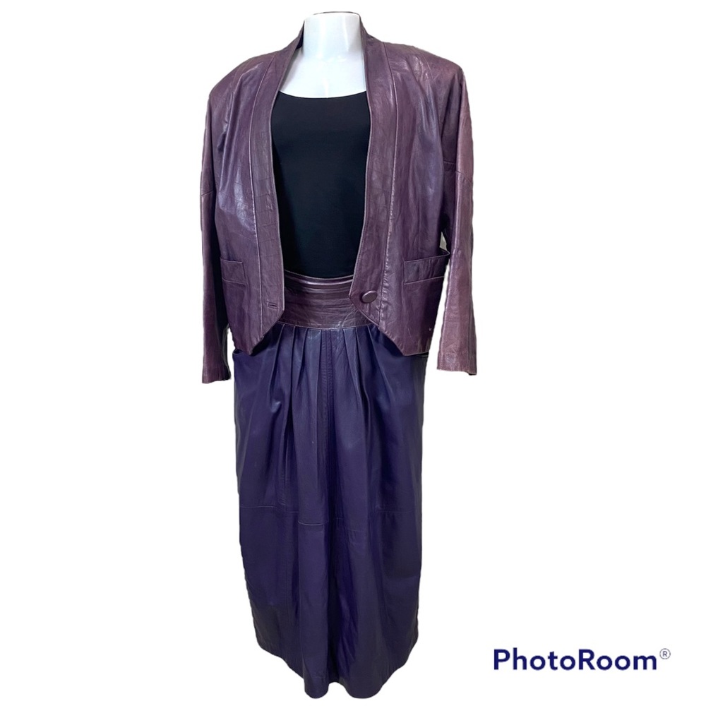 VTG Lillie Rubin Purple Leather Jacket Skirt Suit 6